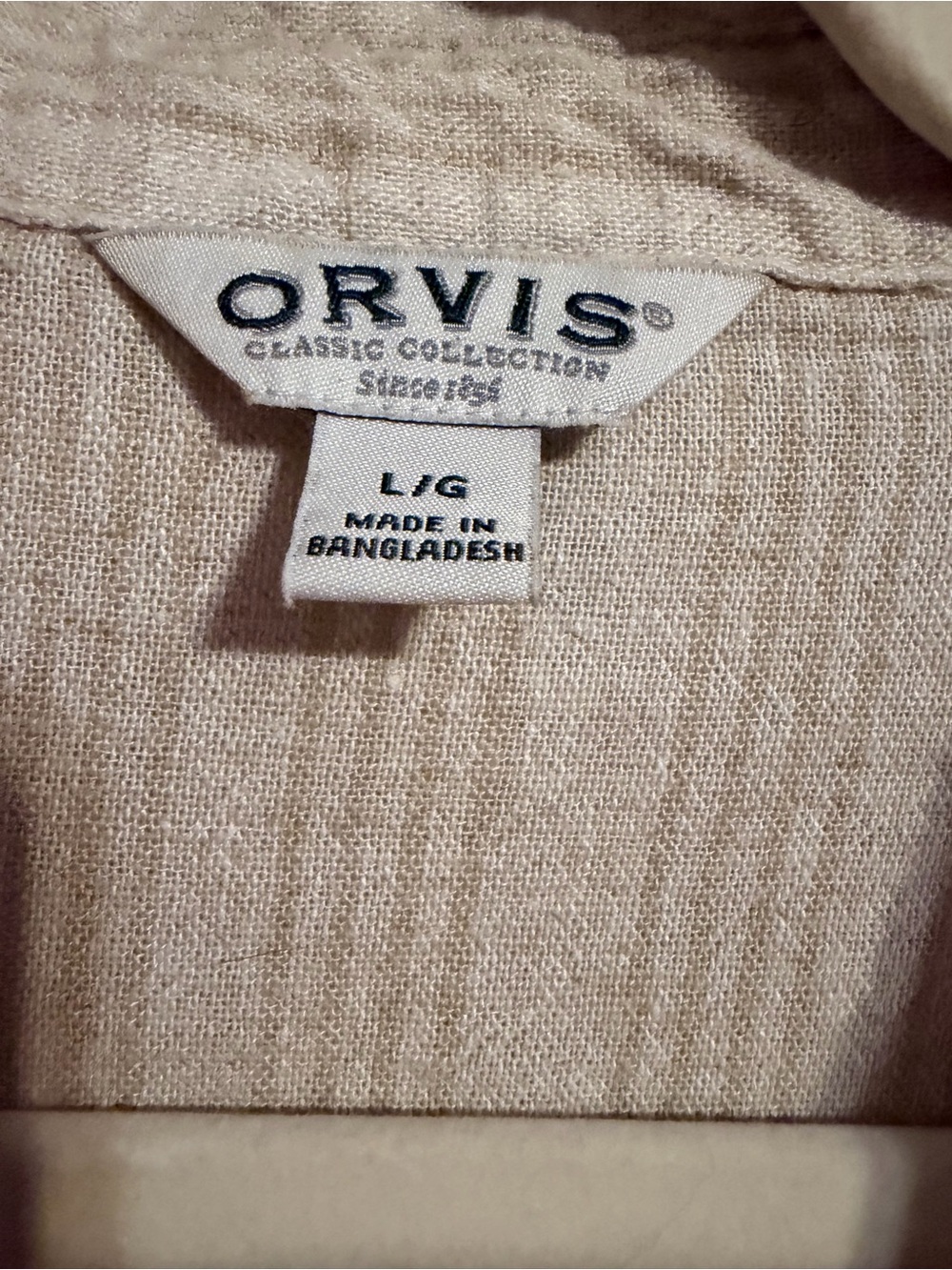 Orvis Linen Blend Button Down Shirt Large Neutral Coastal Textured Relaxed Fit - Picture 3 of 7